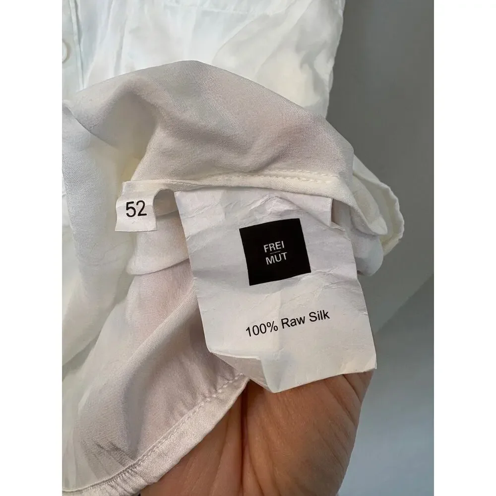 FREI-MUT EU 52 US 42 Sz L White Sunset Raw Silk Button‎ Up Long Sleeve Shirt